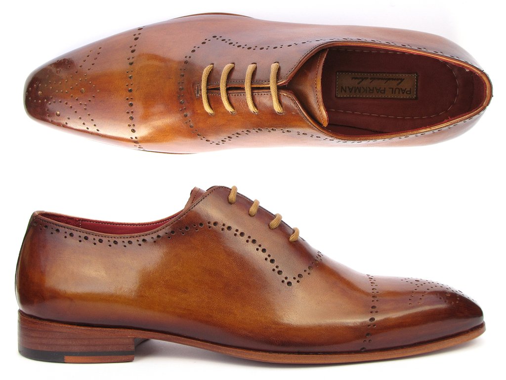 Paul Parkman ''ZLS32CML" Brown Genuine Calfskin Leather Perforated Lace-Up Shoes.